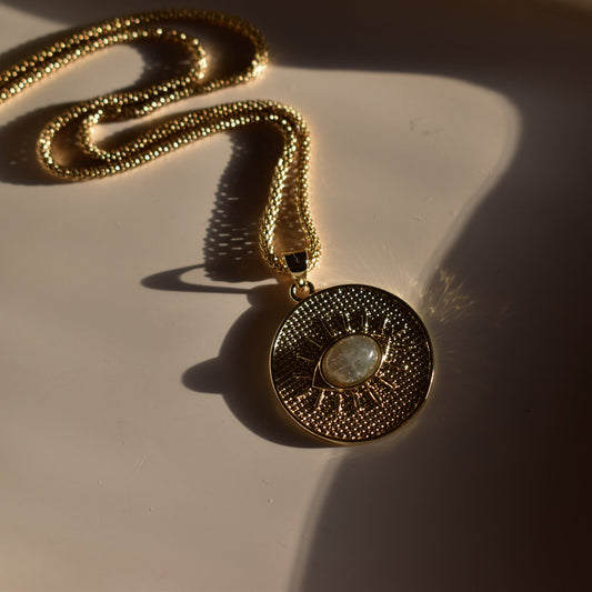 Evil Eye Labradorite Necklace in 24K Gold | Protection Crystal Pendant