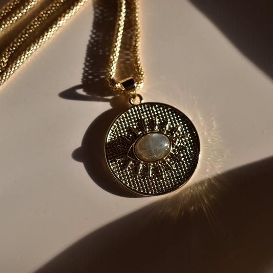 Evil Eye Labradorite Necklace in 24K Gold | Protection Crystal Pendant